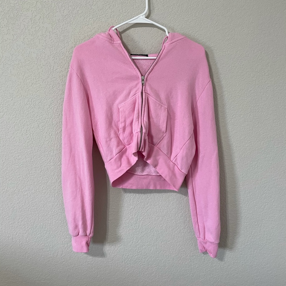 Brandy Melville Cropped Pink Christy Hoodie